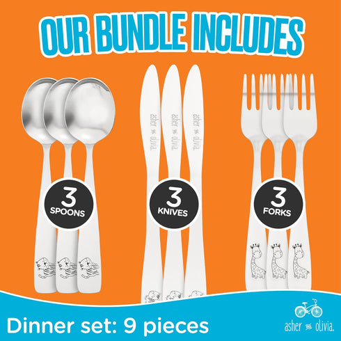 Kids and Toddler Utensils Silverware Set – 9-Piece Toddler Silverware, Includes 3 Forks, 3 Spoons, 3 Knives