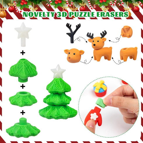 YGAOHF 60 PCS Cute 3D Animal Puzzle Christmas Erasers for Kids Bulk, Desk Pets for Classroom Rewards, Party Favors,