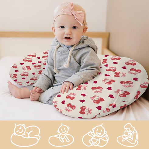 Cstdyfrv Valentine's Day Cherry Nursing Pillow Covers Pink Cherry Bows Love Heart Removable Breastfeeding Slipcover