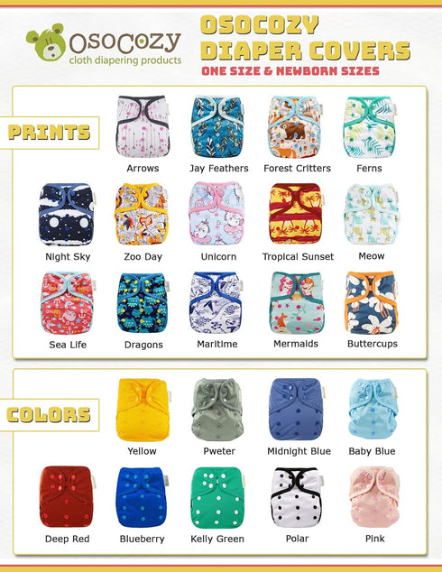 OsoCozy One Size Cloth Diaper Covers for Baby Boys & Girls, Adjustable Snap Fit, 8-35 Pounds, Use with Prefold or