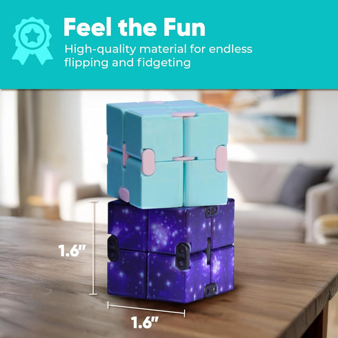 2 Pack BunMo Infinity Fidget Cube Pocket Fidget Toys for Kids & Adults Quiet Folding Desk Fidget with Smooth Hinges