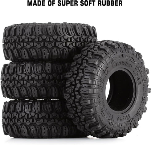 INJORA 1.0 Tires Soft Rubber Crawler Wheel Tires for 1/18 TRX4M, SCX24, Gladiator, Bronco, C10, 4PCS