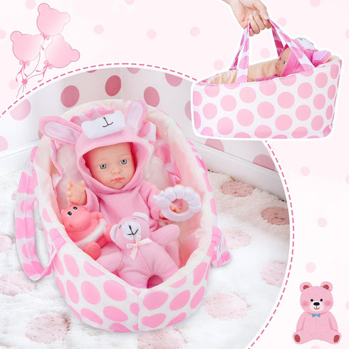 13'' Playset Set 3+ deAO Baby Doll with Bassinet Carrier Bed Baby Doll Accessories Including Pillow Clothes Pacifier