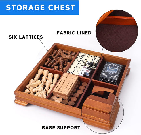 GSE Games & Sports Expert Wooden 7-in-1 Board Game Set - Chess, Checkers, Backgammon, and More