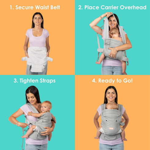 3in1 100% Baby Trend Caleo Newborn Carrier, Snuggle Grey Cotton, Machine Washable, Lumbar Support & Builtin Sun Hood