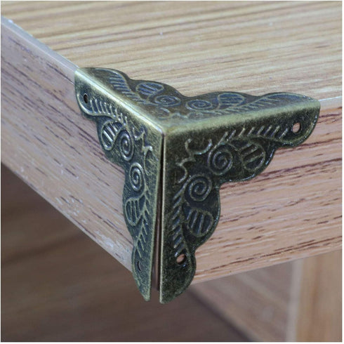 Tegg Box Corner Protector, 20PCS Antique Brass Triangle Rattan Carved Wood Case Edge Guard