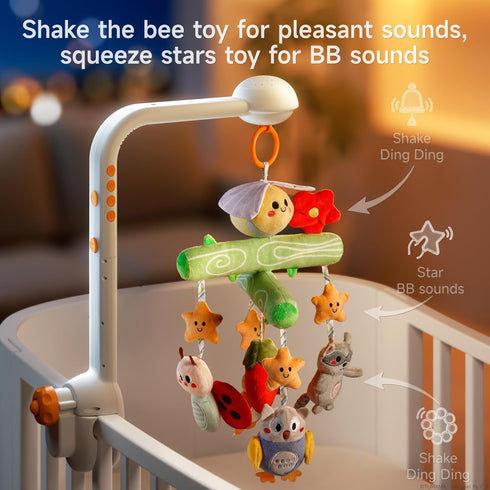 TUMAMA Crib Mobile with Music and Lights, Baby Mobile Cute Bee Crib Toys Hanging, Remote Control Nursery Mobiles