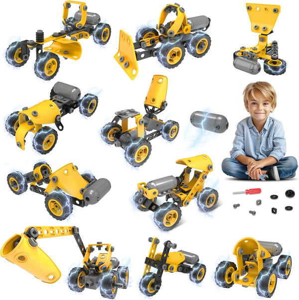 10 in 1 Kids STEM Building Toys Set - Electric Construction Excavator Kit for Boys 5-8 Years Old, Educational Fun