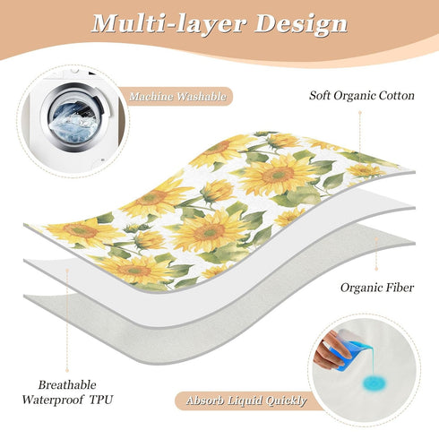 siphylline Summer 52" 34" Minimalist Sunflower Floral Extra Large Resuable Changing Pad Covers Soft Absorbent Diaper