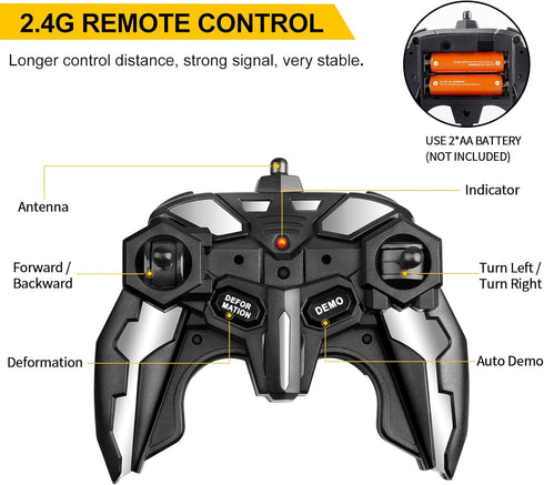 2.4GHz 360 4-12 Blackma Transform RC Car Toy - Remote Control Car with Flashing Lights, One-Button Deformation