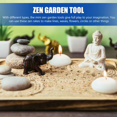 NUOBESTY 6pcs Mini Zen Garden Rake Tool Set, Desktop Sand Rock Push Drawing Pen Accessories for Zen Garden