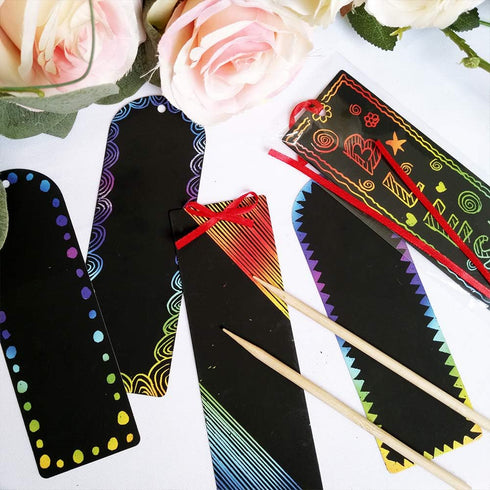 Supla 36 Set Magic Scratch Rainbow Bookmarks Making Kit for Kids, DIY Bookmarks Bulk with Scratching Tools for