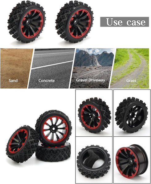 JIUWU 4-Pack Off-Road Wheels 12mm Hex Rc Wheels and Tires - High-Performance Upgrade for 1/10 Rc Tires Cars - Durable Plastic and Rubber Construction