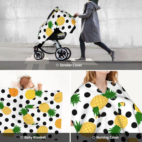 Hcpwzrf Pineapples Large Black Polka Dots Baby Car Seat Cover & Nursing Cover - Breathable Stretch Multi-Use Cover