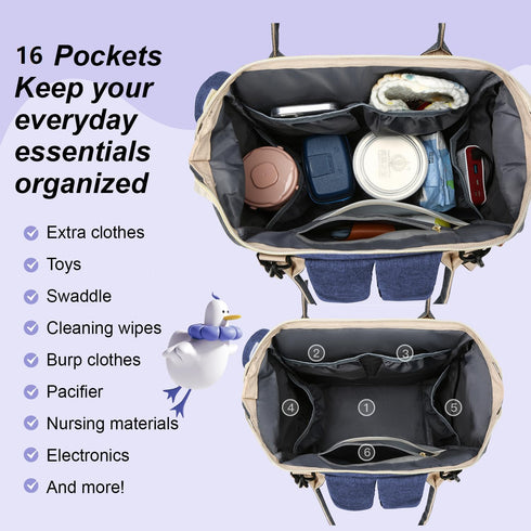 GLIXAVIA Backpack 15+ Backpack Diaper Bag with Changing Pad Large Capacity Baby Bag, Pockets, USB Port, Waterproof