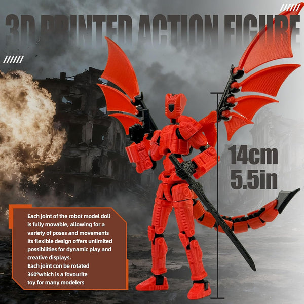 KAMOVNY T13 3D Assembled Printed Action Figure Robot Toy, Multi-Jointed Movable Model with Dragon & Weapons, for Gamers