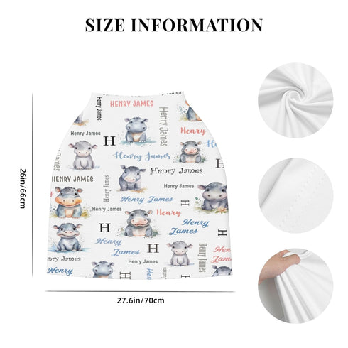 Novusopt Hippo Baby Car Seat Cover, Personalized Carseat Cover with Name for Girl Boy, Nursing Cover for Breastfeeding