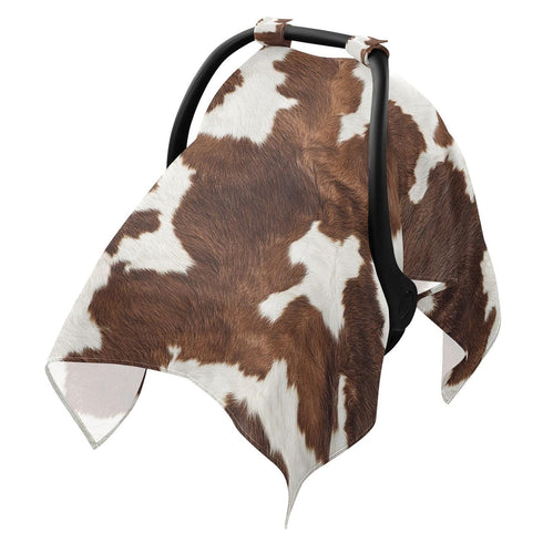 Dalzium Brown and White Cow Print Car Seat Cover Baby, Carseat Canopy Cover