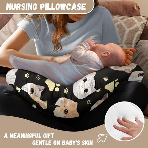 Kathyboom Cute Cat Nursing Pillow Cover, Comfortable and Breathable Breastfeeding Pillows for Maternity Mom, Removable