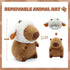 14 inch Capybara Plush, Cute Capybara Plush Toy Wear Removable Lamb Hat, Kawaii Soft Capybara Plushie Pillow, Capybara