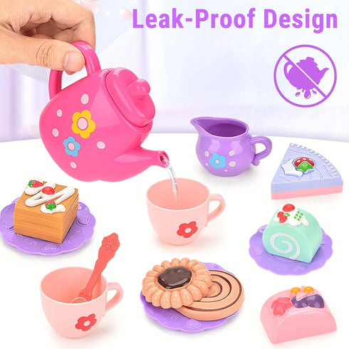 Set 3-5, 23-Piece Set Lajeje Toddler Tea Party for Girls Ages Pretend Play Tea for Kids with Teapot, Cups, Plates