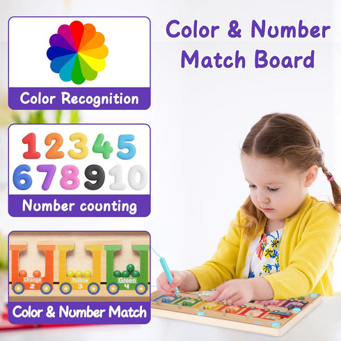 3 4 5 Magnetic Color and Number Maze, Montessori Toys for Year Old, Wooden Magnet Balls Puzzles,Learning Educational