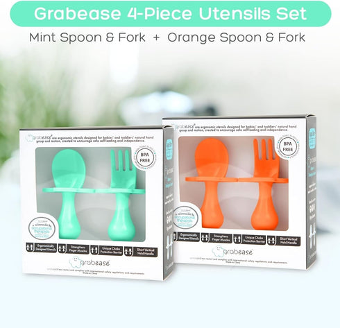 Grabease Baby Spoons Toddler Utensils Baby Spoon Toddler Forks, BPA-Free & Phthalate-Free for Baby & Toddler, 2 Sets, Mint and Orange by grabease