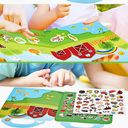 Reusable Sticker Book for Kids, Farm Stickers Educational Learning Toys for Toddler Girls Boys