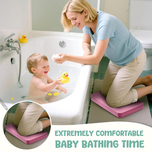LAUJIA Pink Foldable Baby Bathtub with Cushion & Kneeling Pad, Large Infant Bath Tub with Thermometer & Support Pillow
