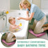 LAUJIA Pink Foldable Baby Bathtub with Cushion & Kneeling Pad, Large Infant Bath Tub with Thermometer & Support Pillow