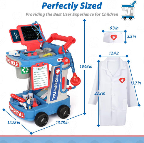 Liberry Doctor Kit for Kids Aged 3-5, Pretend Doctor Playset with Cart, Costume and Stethoscope, Role Play Medical Toy