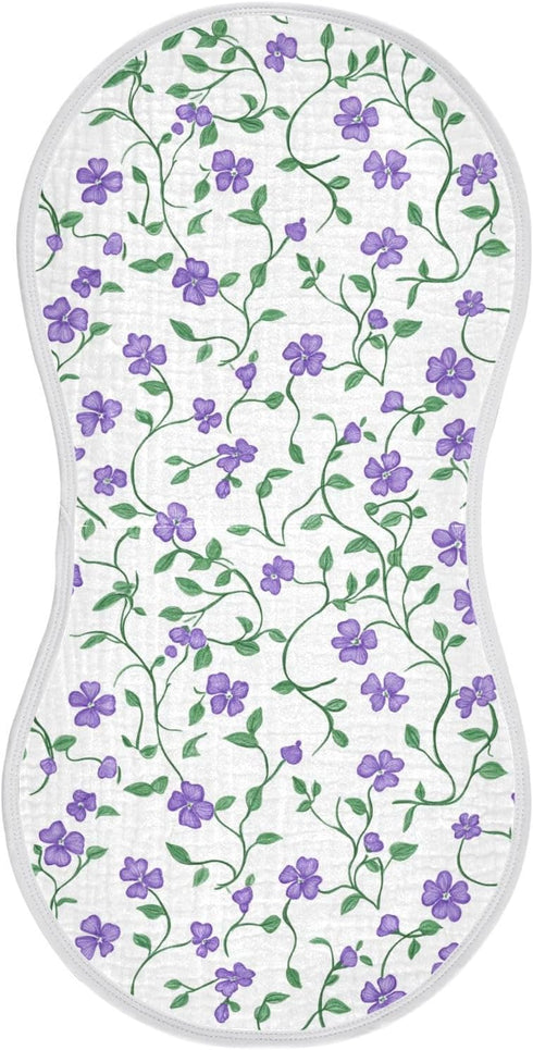 decor gift Cotton Muslin Burp Cloths Large Soft Touch Purple Flowers Green Vines Burp