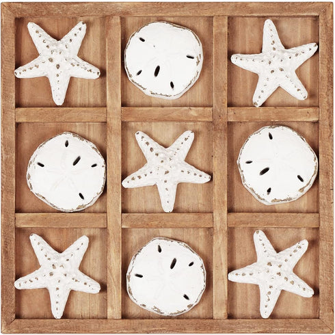 NIKKY HOME Beach Tic Tac Toe Wood Board Travel Game for Fun, 8.97 by 8.97-in Distressed White