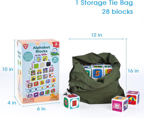 PLAY ABC Building Blocks for Toddlers 1-3, 28 PCS Plastic Baby Alphabet Letters Number Stacking Blocks Set