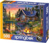 Springbok Sun Kissed Cabin 500 Piece Jigsaw Puzzle for Adults, Colorful Illustration of Fishing Cabin by The Lake
