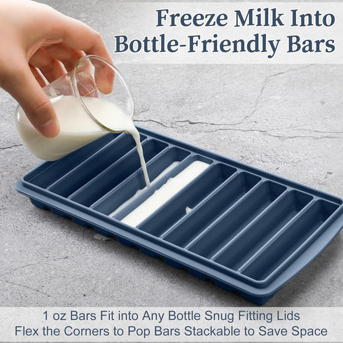 2 Pieces Silicone Breastmilk Storage Container with Lid, Freezer Tray Organizer for Baby Food, 10-1 oz Bars - Blue