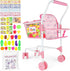 deAO Kids Shopping Cart Play Set,Pretend Food and Shop Accessories, 2 in