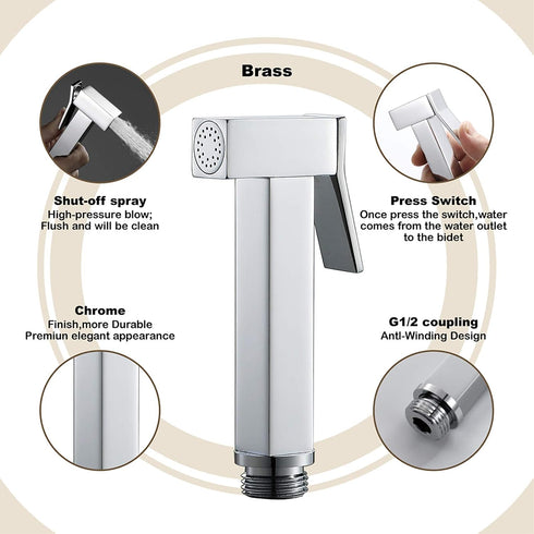 XKHLQLPEF Handheld Bidet Sprayer for Toilet, Brass Portable Cloth Diaper Sprayer Square Bathroom Bidet Sprayer Kit