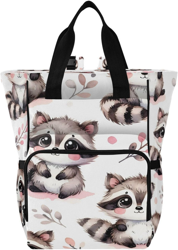 YANENDIE Kawaii Raccoon Pattern Diaper Bag Backpack, Unisex Travel Baby Backpack Diaper Bags