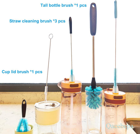 Qacebepa 5-in-1 Set, Tumbler Brush Cleaner Cleaning Brush Washing Straw Tube lab Cleaning with Long Handle, for Water