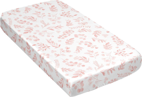 Sweet Jojo Designs Blush Pink and White Floral Leaf Girl Baby Satin Fitted Crib Sheet Infant Newborn Nursery Toddler