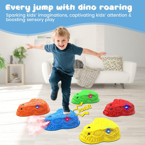 YEE BY ONE 3-5, 5 Dinosaur Toys for Kids Mist Spraying Dino Roaring & Light up Stepping Stones for Kids, Indoor