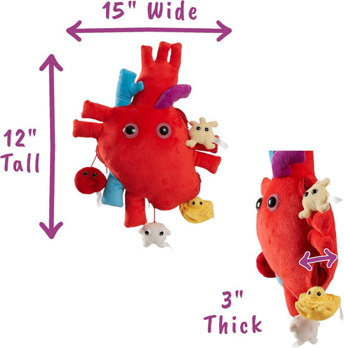 GIANTmicrobes Deluxe 15" Heart Plush with Blood Cells - Anatomical Heart Gifts for Cardiologists
