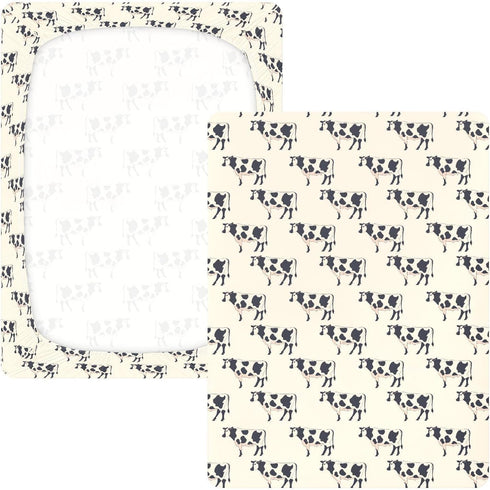 miaozhen 1 Pack 52x28 Cotton Crib Sheets for Baby Boys Girls Comfy Breathable Illustration Cow Ivory Muslin Toddler