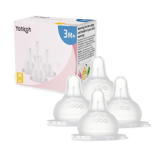 YOHKOH Baby Bottle Nipples for Wide Neck Bottles, 100% Natural Feel Silicone