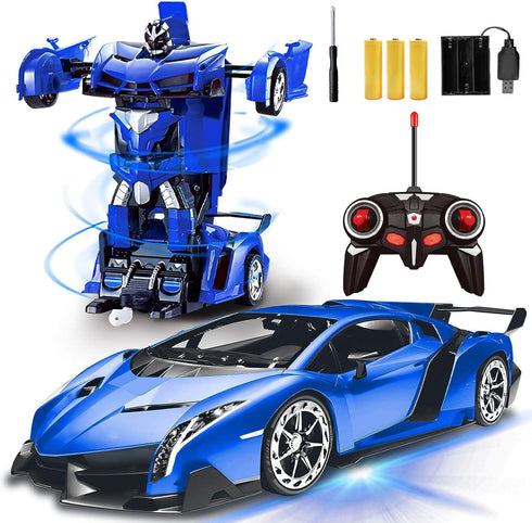 AMENON Remote Control Transform Car Robot Toy for Boys Kids with Lights, 2.4Ghz 1:18 Rechargeable 360° Rotating Race Car