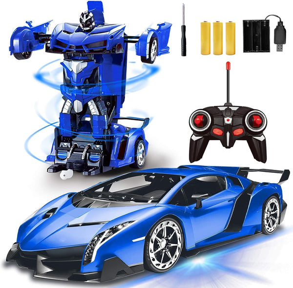 AMENON Remote Control Transform Car Robot Toy for Boys Kids with Lights, 2.4Ghz 1:18 Rechargeable 360° Rotating Race Car