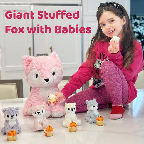 MorisMos Stuffed Fox Mommy & Babies Plush Toy Set, Large Soft Foxes for Women, Girls, Kids