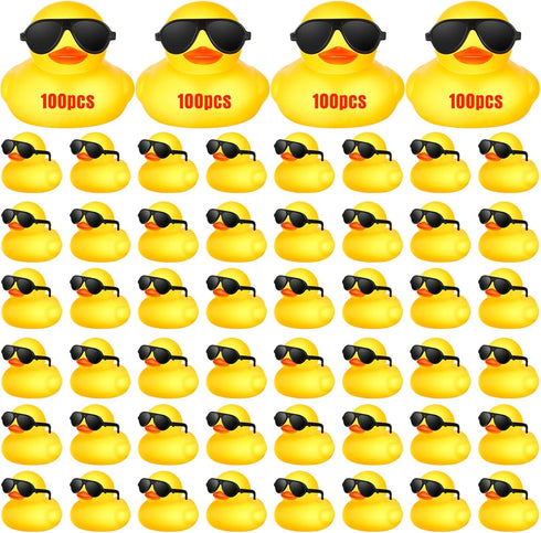 Chivao 100 Pcs Rubber Ducks with Sunglasses in Bulk Mini Yellow Rubber