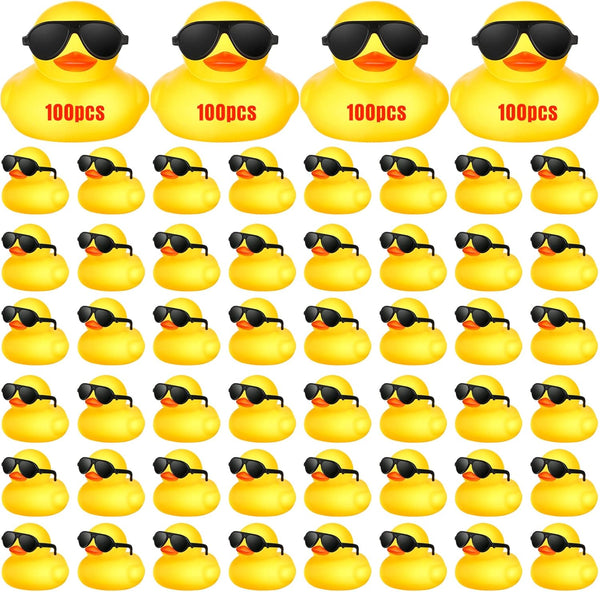 Chivao 100 Pcs Rubber Ducks with Sunglasses in Bulk Mini Yellow Rubber